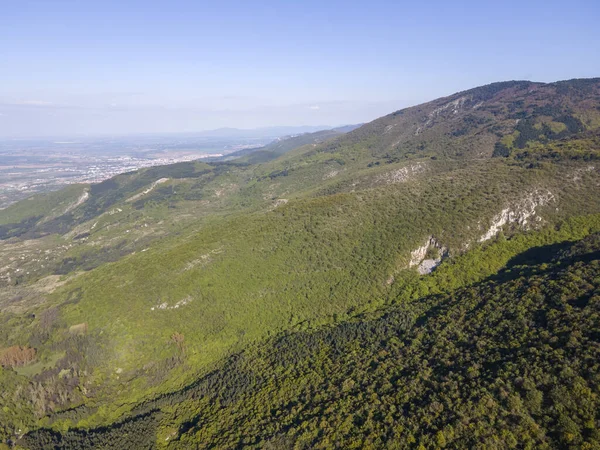 Aerial Spring View Rhodopes Mountain Town Kuklen Plovdiv Region Bulgaria — Stock Photo, Image