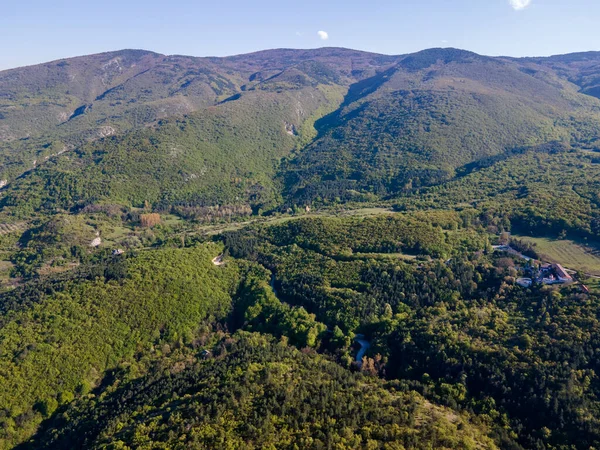 stock image Aerial spring view of Rhodopes Mountain near town of Kuklen, Plovdiv Region, Bulgaria