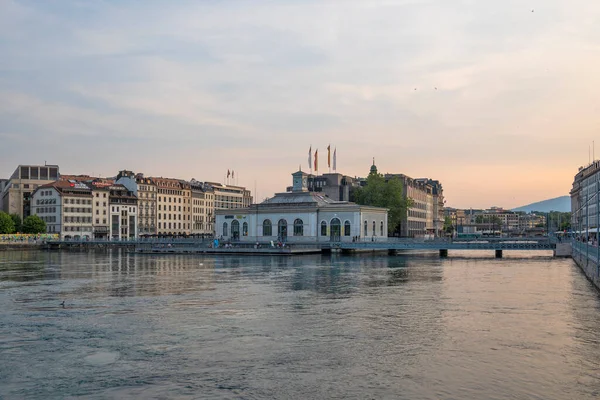 Geneva Svizzera Giugno 2023 Incredibile Vista Sul Tramonto Embankment Della — Foto Stock