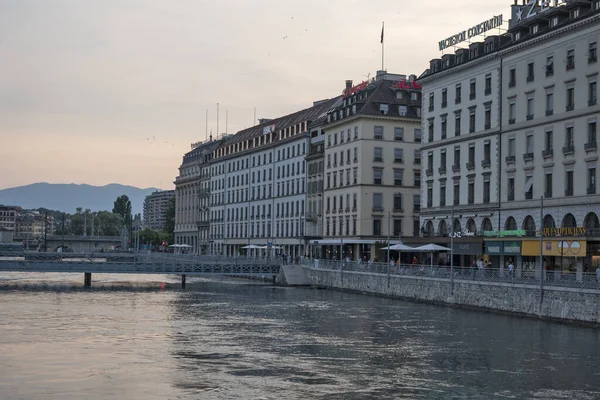 Geneva Svizzera Giugno 2023 Incredibile Vista Sul Tramonto Embankment Della — Foto Stock