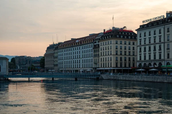 Geneva Switzerland Juni 2023 Fantastisk Utsikt Över Solnedgången Staden Genève — Stockfoto