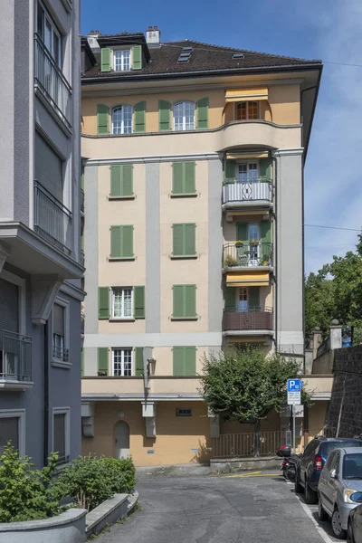 Lausanne Suiza Junio 2023 Edificio Típico Calle Ciudad Lausana Cantón — Foto de Stock