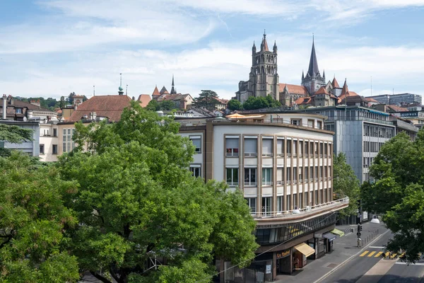 Lausanne Schweiz Juni 2023 Typisches Gebäude Und Straße Lausanne Kanton — Stockfoto