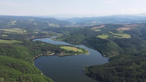 Aerial Spring View Topolnitsa Reservoir Sredna Gora Mountain Bulgaria — Stock Video