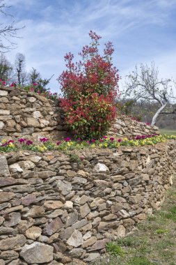 Bulgaristan 'ın Blagoevgrad Bölgesi, Ograzhden Dağı' ndaki Dolene Köyü Panoraması