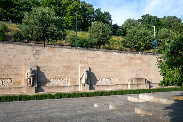 Ginebra Suiza Junio 2023 Vista Atardecer Del Monumento Muro Reforma — Foto de Stock