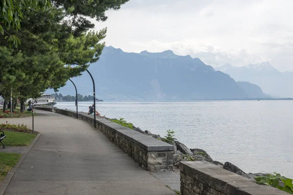 Vevey Švýcarsko Června 2023 Letní Krajina Města Vevey Ženevskému Jezeru — Stock fotografie