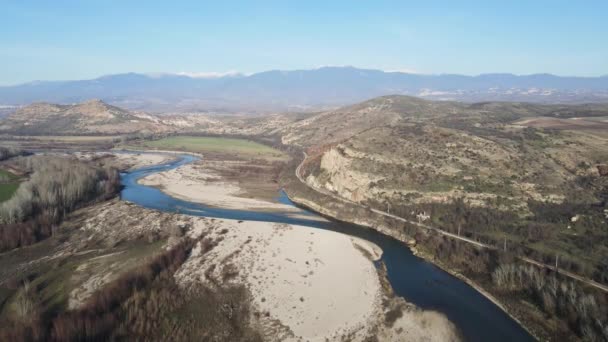 Increíble Vista Aérea Del Río Struma Pasando Por Valle Petrich — Vídeos de Stock