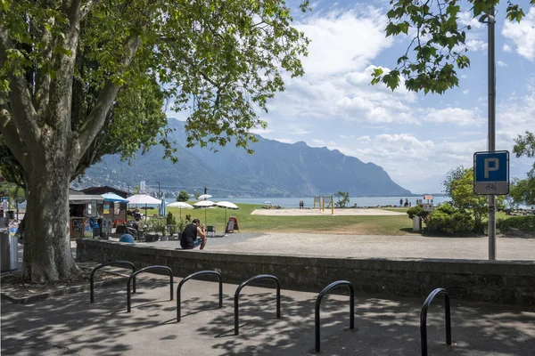 Montreux Ελβετια Ιουνιου 2023 Καλοκαιρινό Πανόραμα Της Πόλης Montreux Καντόνιο — Φωτογραφία Αρχείου