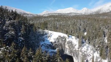 Aerial winter view of natural arches, Known as Wonderful Bridges at Rhodope Mountains, Smolyan Region, Bulgaria