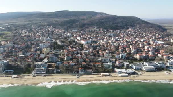 Amazing Aerial View Beach Town Obzor Burgas Region Bulgaria — Vídeo de stock