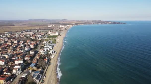 Úžasný Letecký Pohled Pláž Města Obzor Burgasův Kraj Bulharsko — Stock video