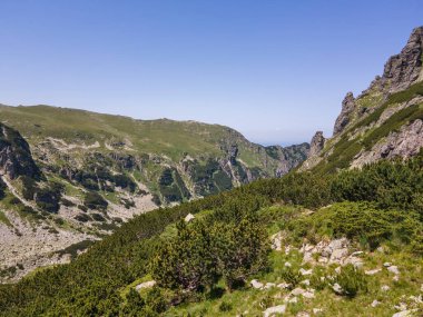 Aerial summer view of Rila Mountain near Malyovitsa peak, Bulgaria