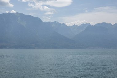 Montreux kasabası Embankment Panoraması, Vaud Kantonu, İsviçre