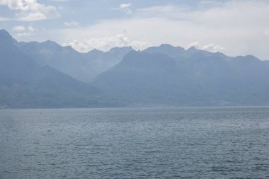 Montreux kasabası Embankment Panoraması, Vaud Kantonu, İsviçre