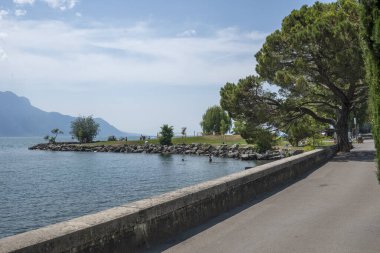 Montreux kasabası Embankment Panoraması, Vaud Kantonu, İsviçre