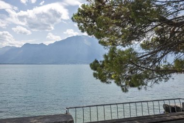Montreux kasabası Embankment Panoraması, Vaud Kantonu, İsviçre