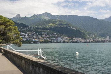 Montreux kasabası Embankment Panoraması, Vaud Kantonu, İsviçre