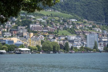 Montreux kasabası Embankment Panoraması, Vaud Kantonu, İsviçre
