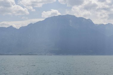 Montreux kasabası Embankment Panoraması, Vaud Kantonu, İsviçre