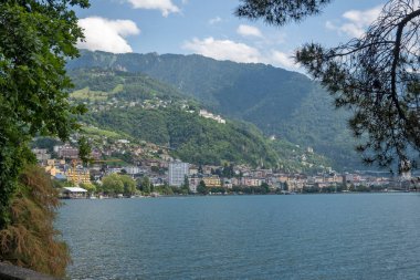 Montreux kasabası Embankment Panoraması, Vaud Kantonu, İsviçre