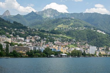 Montreux kasabası Embankment Panoraması, Vaud Kantonu, İsviçre