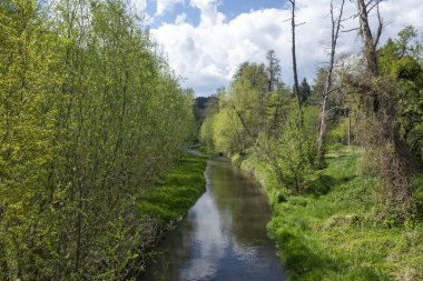 Bulgaristan 'ın başkenti Sofya' nın Pancharevo Gölü yakınlarındaki Iskar Nehri 'nin Bahar Manzarası