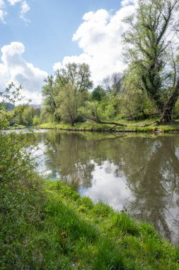 Bulgaristan 'ın başkenti Sofya' nın Pancharevo Gölü yakınlarındaki Iskar Nehri 'nin Bahar Manzarası