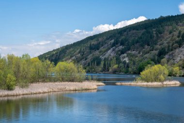 Bulgaristan 'ın başkenti Sofya' nın Pancharevo Gölü yakınlarındaki Iskar Nehri 'nin Bahar Manzarası