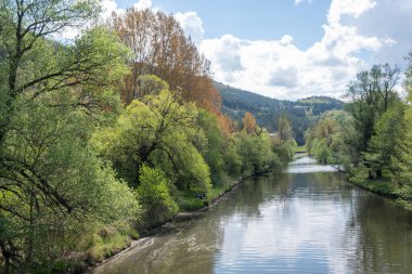 Bulgaristan 'ın başkenti Sofya' nın Pancharevo Gölü yakınlarındaki Iskar Nehri 'nin Bahar Manzarası