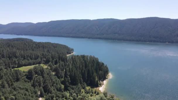 Letecký Letní Pohled Dospat Reservoir Města Sarnitsa Pazardzhik Region Bulharsko — Stock video