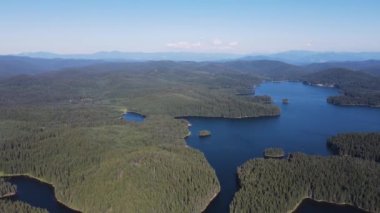 Aerial Summer view of Shiroka polyana (Wide meadow) Reservoir, Pazardzhik Region, Bulgaria