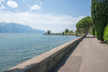 Montreux kasabası Embankment Panoraması, Vaud Kantonu, İsviçre