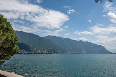 Montreux kasabası Embankment Panoraması, Vaud Kantonu, İsviçre