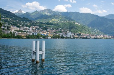 Montreux kasabası Embankment Panoraması, Vaud Kantonu, İsviçre
