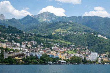 Montreux kasabası Embankment Panoraması, Vaud Kantonu, İsviçre