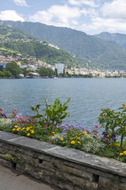 Montreux kasabası Embankment Panoraması, Vaud Kantonu, İsviçre
