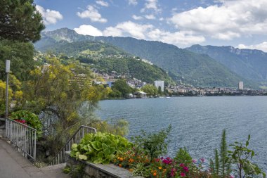 Montreux kasabası Embankment Panoraması, Vaud Kantonu, İsviçre