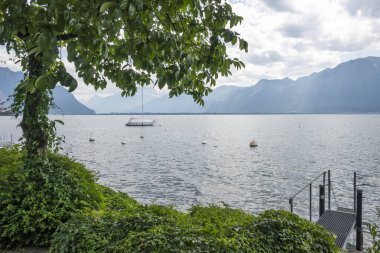 Montreux kasabası Embankment Panoraması, Vaud Kantonu, İsviçre