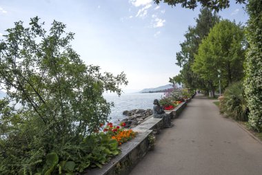 Montreux kasabası Embankment Panoraması, Vaud Kantonu, İsviçre