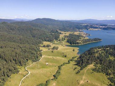 Aerial Summer view of Dospat Reservoir, Smolyan Region, Bulgaria
