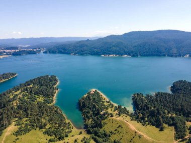 Aerial Summer view of Dospat Reservoir, Smolyan Region, Bulgaria