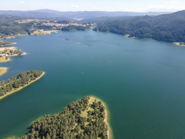 Aerial Summer view of Dospat Reservoir, Smolyan Region, Bulgaria