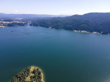 Aerial Summer view of Dospat Reservoir, Smolyan Region, Bulgaria