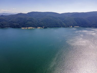 Aerial Summer view of Dospat Reservoir, Smolyan Region, Bulgaria