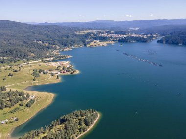 Aerial Summer view of Dospat Reservoir, Smolyan Region, Bulgaria