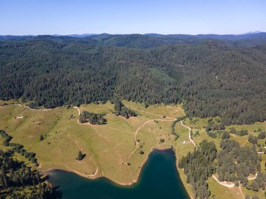 Aerial Summer view of Dospat Reservoir, Smolyan Region, Bulgaria