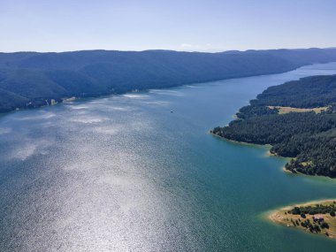 Aerial Summer view of Dospat Reservoir, Smolyan Region, Bulgaria