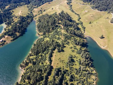 Aerial Summer view of Dospat Reservoir, Smolyan Region, Bulgaria