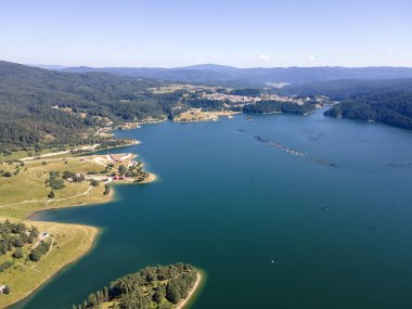 Aerial Summer view of Dospat Reservoir, Smolyan Region, Bulgaria